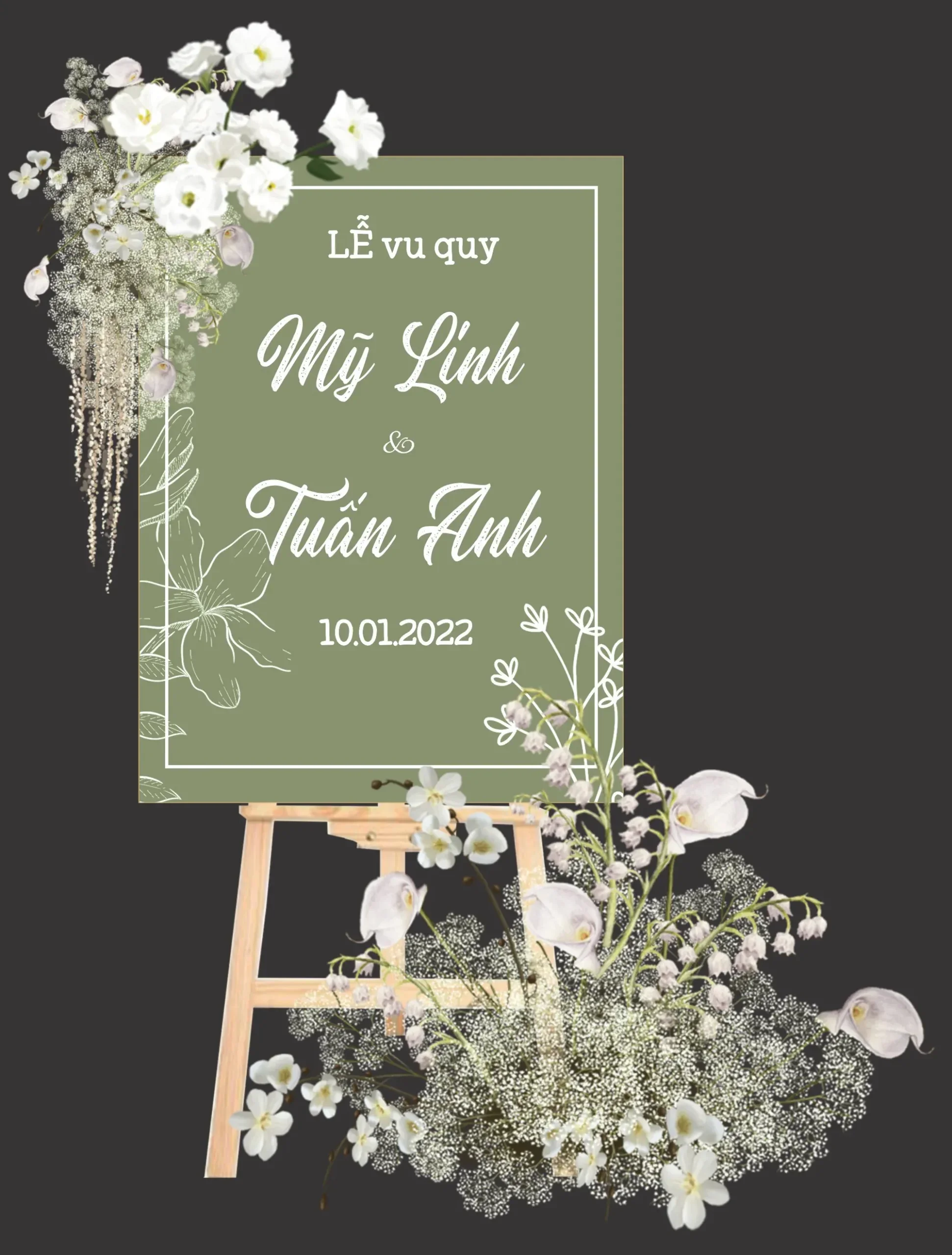 Mẫu bảng Welcome Lễ Vu Quy màu xanh Mint dịu mát