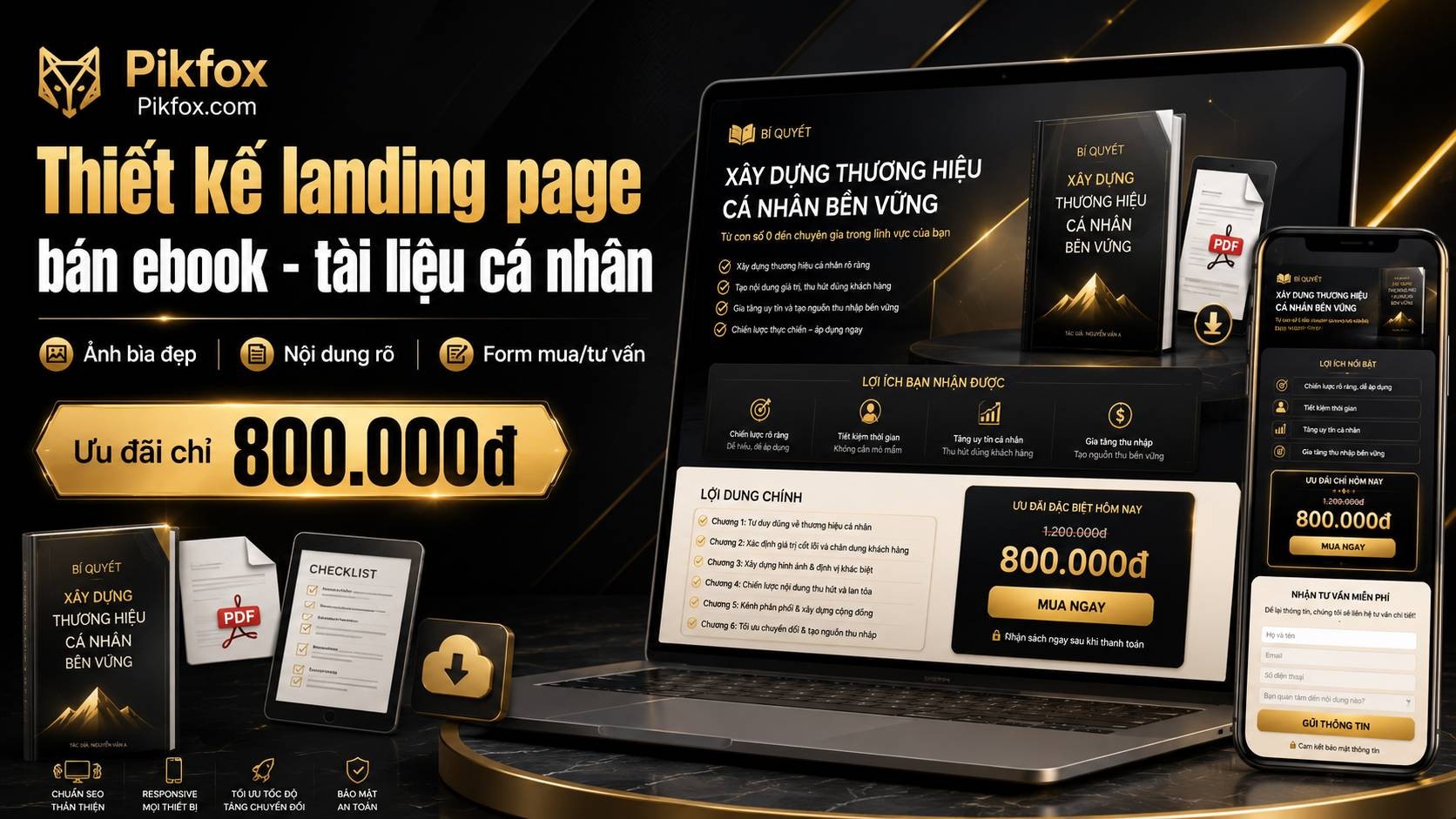 Thiết kế landing page bán ebook tài liệu cá nhân tại Pikfox