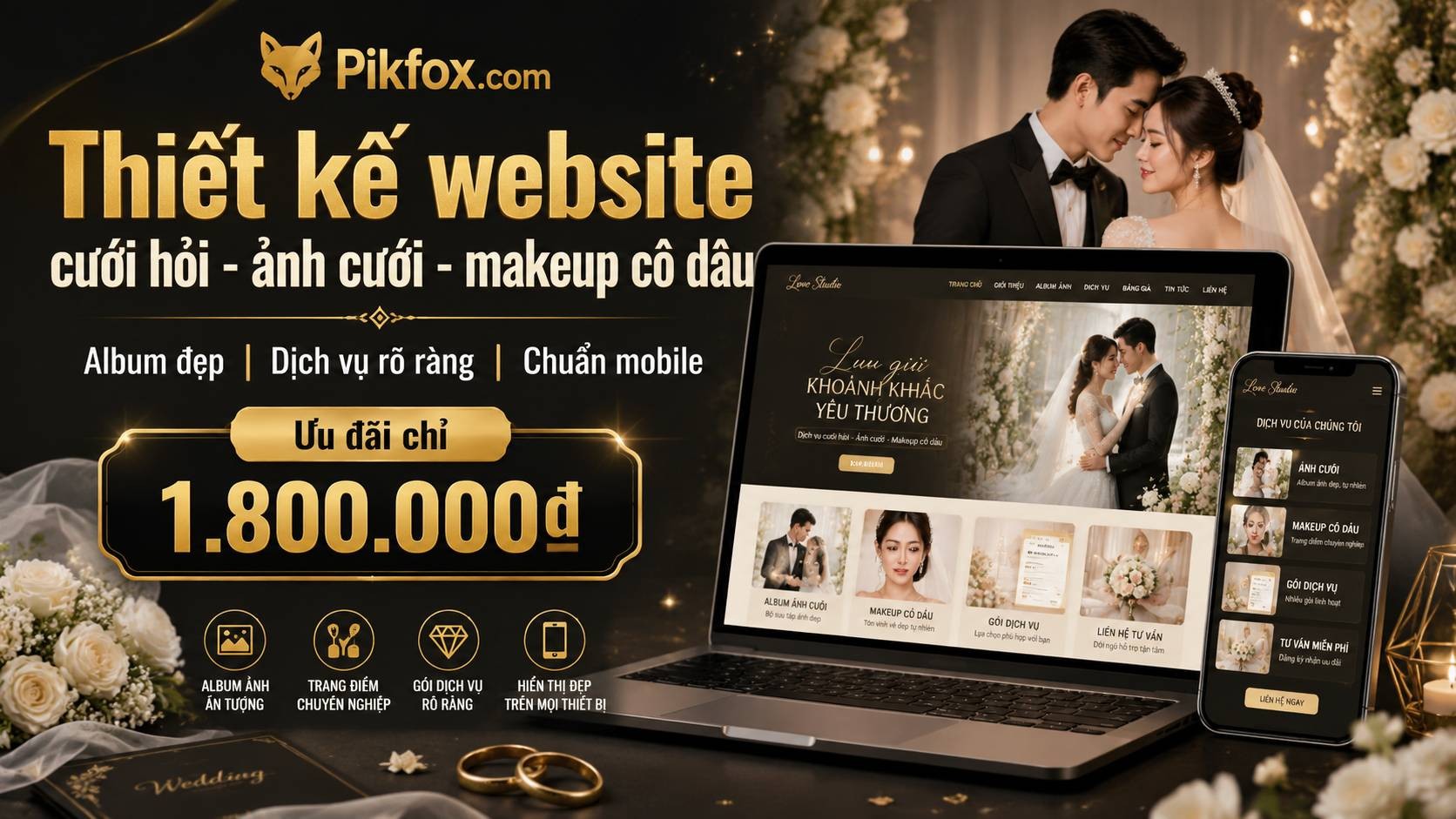 Thiết kế website dịch vụ cưới hỏi - studio ảnh cưới - makeup cô dâu
