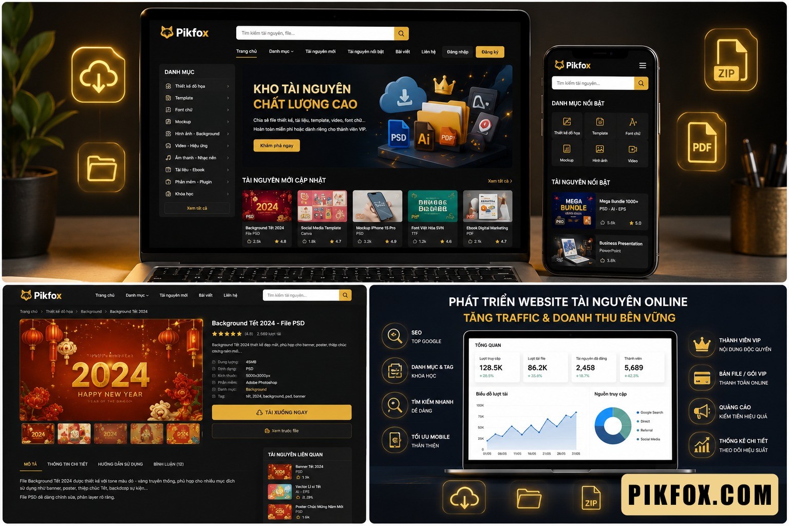 Thiết kế website download file tài nguyên online tại Pikfox