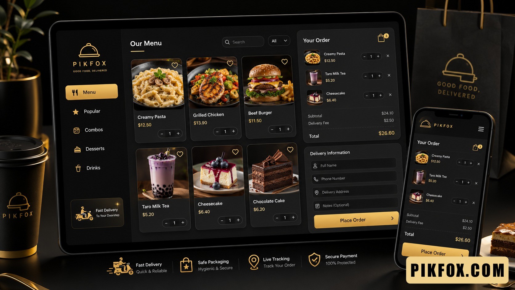 Menu online và form đặt món cho website nhà hàng quán ăn cafe