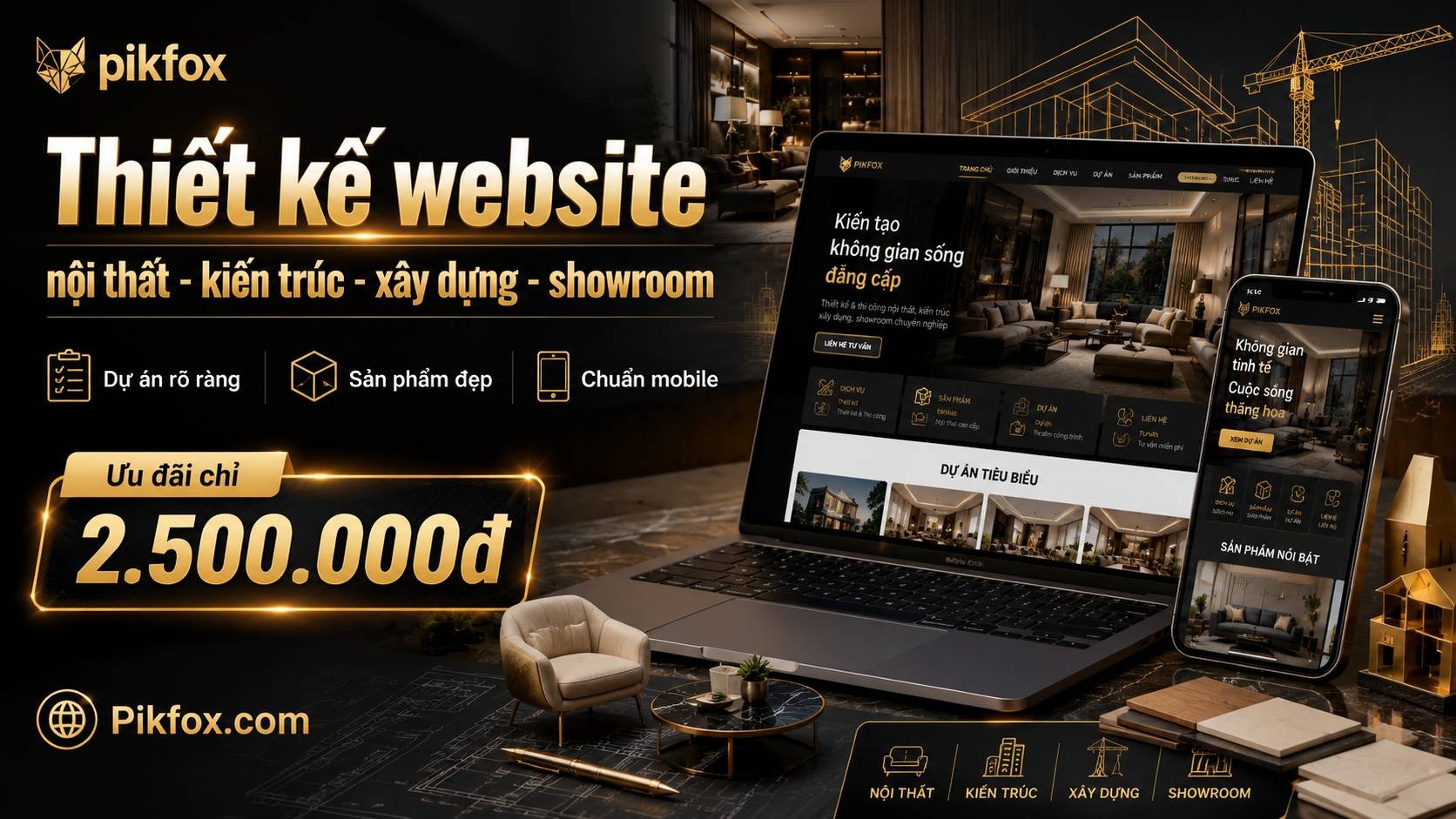 Thiết kế website nội thất - kiến trúc - xây dựng - showroom chuyên nghiệp giá rẻ