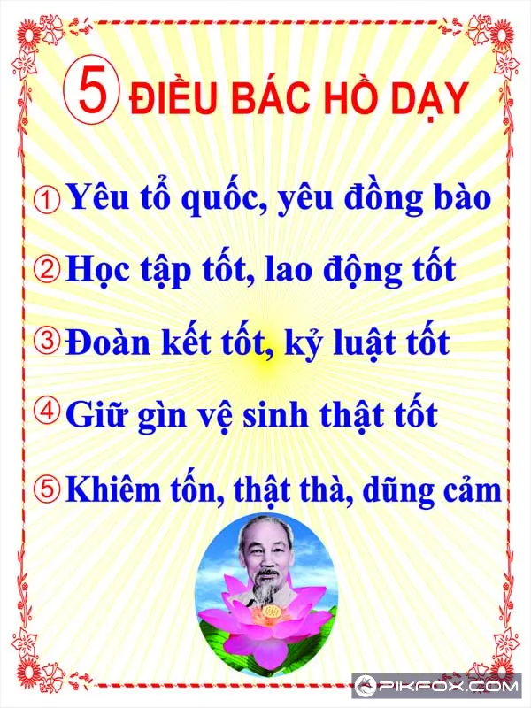 Tranh 5 điều Bác Hồ dạy thiếu niên nhi đồng